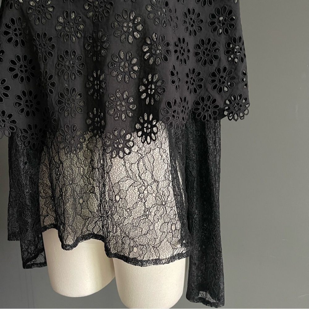 Sea NY Annabeth Black Lace Blouse Sheer Eyelet Tunic Romantic Top Ethereal Soft - Picture 2 of 7